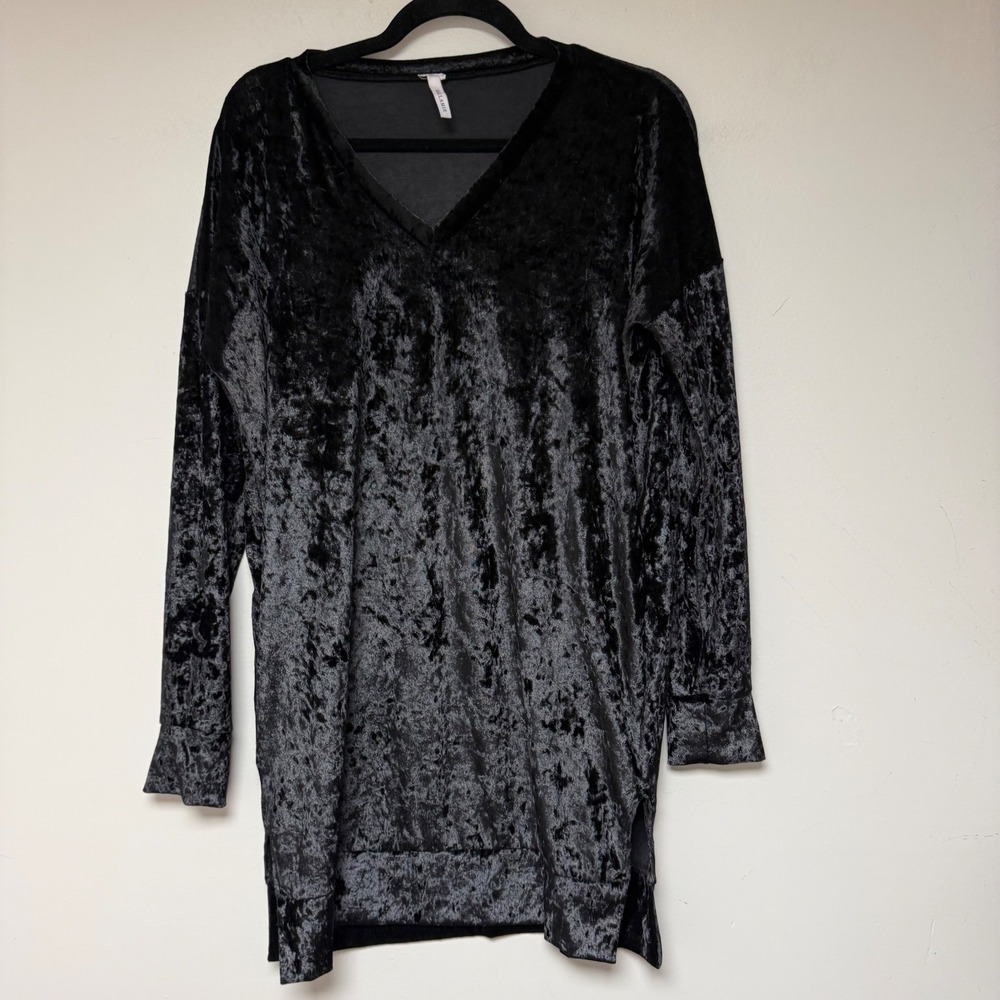 Bellamie Black Crushed Velvet Long‎ Sleeve V Neck Tunic Dress